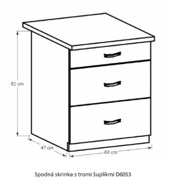 Tempo Kondela Kuchynská linka Provance Provance: spodná skrinka D60S3 - 60x82x47 cm