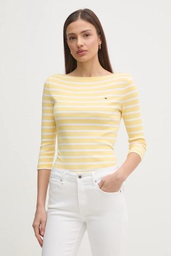 Bavlnené tričko s dlhým rukávom Tommy Hilfiger čierna farba, WW0WW40589