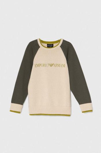 Detský bavlnený sveter Emporio Armani béžová farba, tenký
