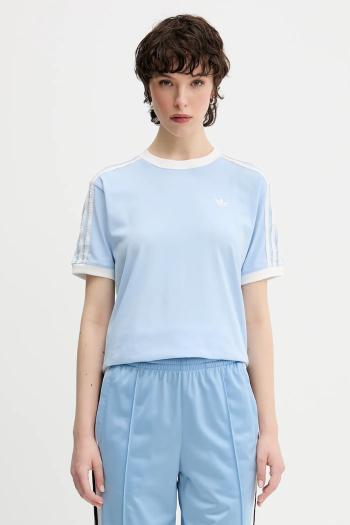 Bavlnené tričko adidas Originals Ruffle 3S Tee dámske, modrá farba, KC8820