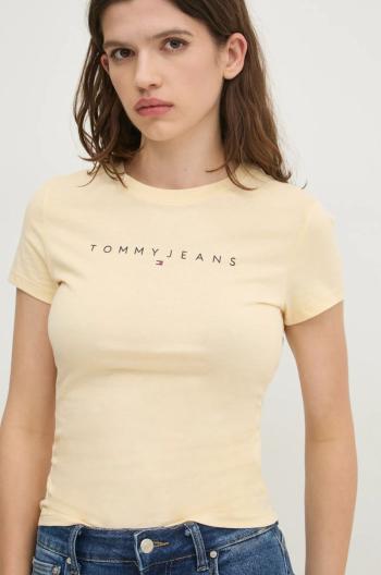 Bavlnené tričko Tommy Jeans dámske, žltá farba, DW0DW18398