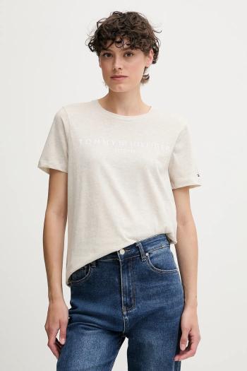 Bavlnené tričko Tommy Hilfiger dámske, béžová farba, WW0WW40276