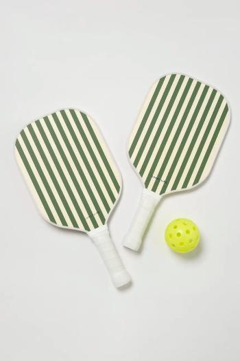 Sada lopatiek a plážovej lopty SunnyLife Pickleball Set The Vacay Olive zelená farba