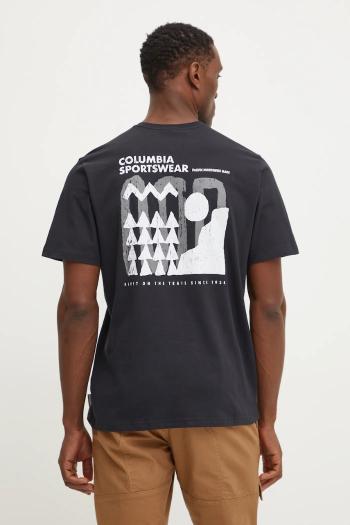 Bavlnené tričko Columbia Explorers Canyon pánske, čierna farba, s potlačou, 2036451.