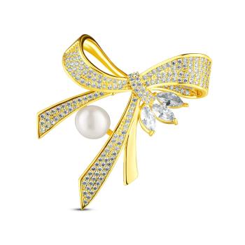 JwL Luxury Pearls Luxusná dámska brošňa s perlou a zirkónmi Mašle JL0868