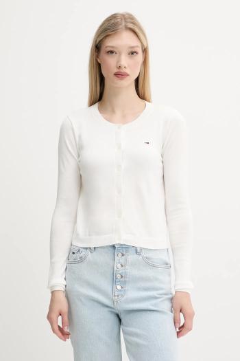 Bavlnený kardigán Tommy Jeans biela farba, ľahký, DW0DW20976