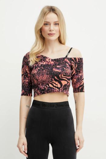 Bavlnená blúzka Versace Jeans Couture dámska, oranžová farba, vzorovaná, 78HAFM09 CMF10