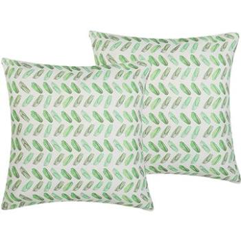 BELIANI, Sada 2 vankúšov 45 × 45 cm bielo-zelená PRUNUS, 255420 (beliani_255420)