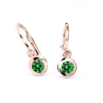 Cutie Jewellery Prekrásne detské náušnice z ružového zlata C1537-10-X-4 zelená