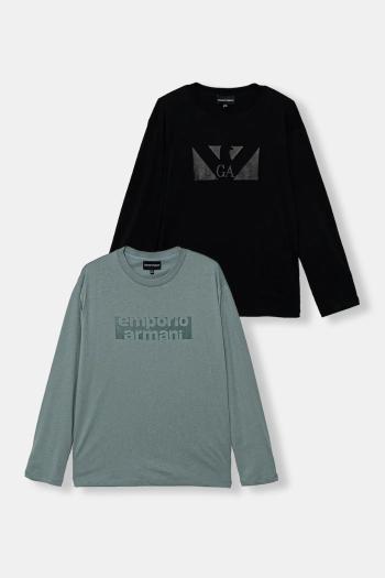 Detská bavlnená košeľa s dlhým rukávom Emporio Armani 2-pak tmavomodrá farba, s potlačou, EB000726 AF16162