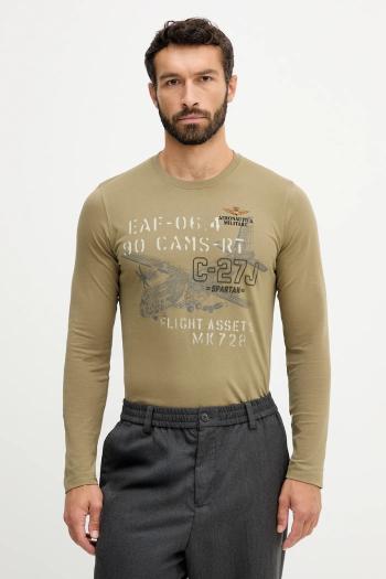 Bavlnené tričko s dlhým rukávom Aeronautica Militare zelená farba, vzorované, TS2475UJ00641
