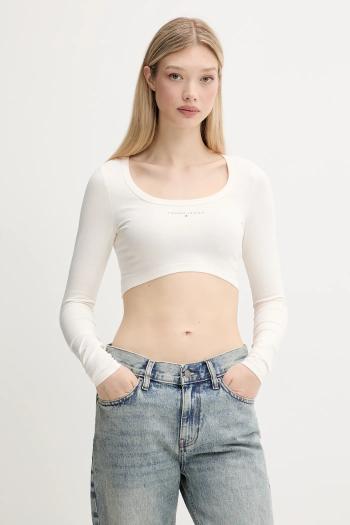 Tričko s dlhým rukávom Tommy Jeans béžová farba, DW0DW20909