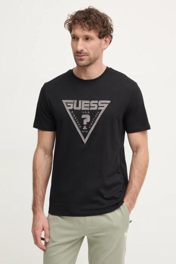 Bavlnené tričko Guess MIDWAY pánske, čierna farba, s nášivkou, Z5RI03 I3Z14
