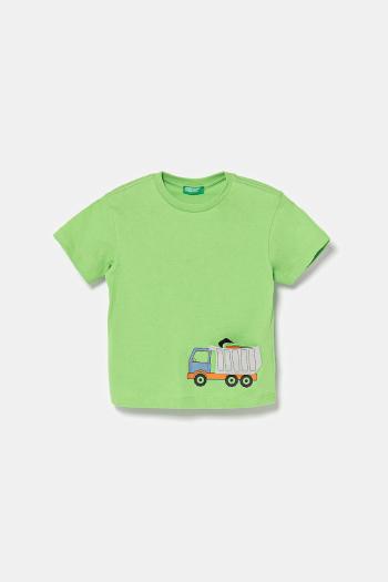 Bavlnené tričko United Colors of Benetton zelená farba, s potlačou, 3I1XG10J6