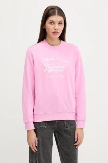 Bavlnená mikina Tommy Jeans ružová farba, s potlačou, DW0DW20942