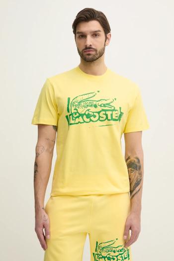 Bavlnené tričko Lacoste pánske, žltá farba, s potlačou, TH0284