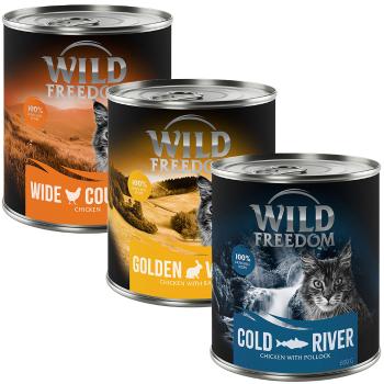 12x800g Wild Freedom nedves macskatáp Vegyes csomag (2 x csirke, 2 x tőkehal, 2 x tőkehal) 10+2 ingyen