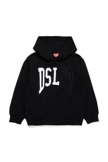 Detská bavlnená mikina Diesel SBOXTHOOD OVER SWEAT-SHIRT čierna farba, s kapucňou, s nášivkou, J02226