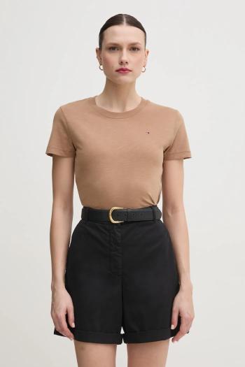 Bavlnené tričko Tommy Hilfiger dámske, hnedá farba, WW0WW44433