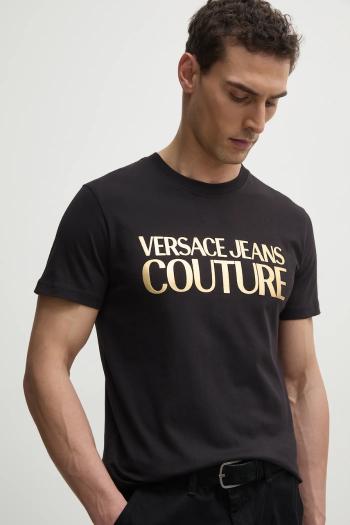 Bavlnené tričko Versace Jeans Couture pánske, čierna farba, s potlačou, 78GAHT05 CJ00T