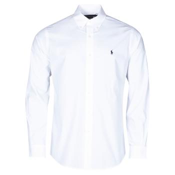 Polo Ralph Lauren  CHEMISE AJUSTEE EN POPLINE DE COTON COL BOUTONNE  LOGO PONY PLAY  Košele s dlhým rukávom Biela