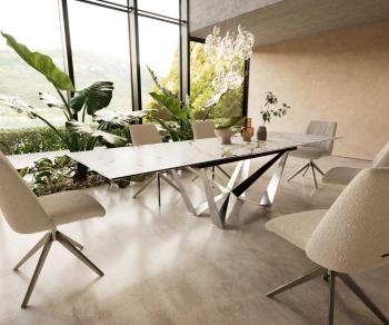 Jedálenský stôl Edge 200-300x100 keramický Calacatta Luxe biely