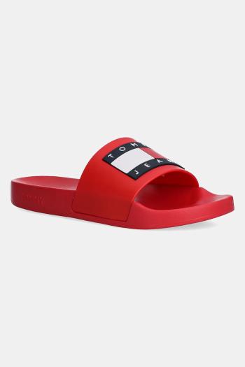 Šľapky Tommy Jeans FLAG POOL SLD ESS dámske, čierna farba, EN0EN02115