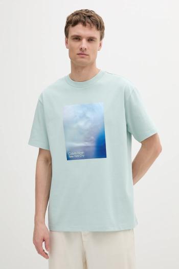 Bavlnené tričko Calvin Klein Jeans pánske, tyrkysová farba, s potlačou, LV04RAB811