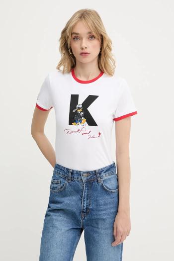 Bavlnené tričko Karl Lagerfeld KL X DISNEY dámske, biela farba, A3W17089