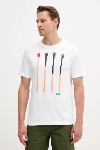 Bavlnené tričko United Colors of Benetton pánske, biela farba, s potlačou, 3BL0U10AG
