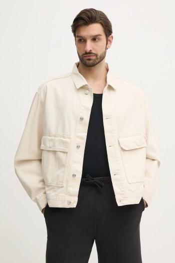 Sako s ľanovou prímesou Calvin Klein Jeans béžová farba, prechodné, J30J327212