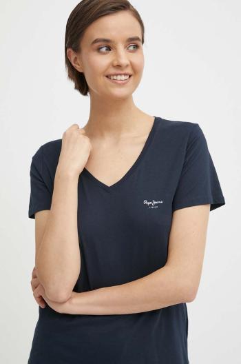 Bavlnené tričko Pepe Jeans LORETTE V NECK dámske, tmavomodrá farba, PL505826