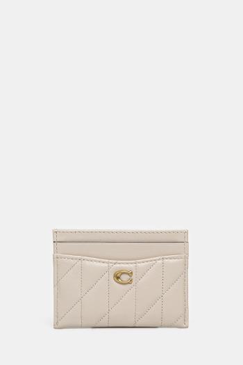 Kožené puzdro na karty Coach Essential Card Case béžová farba