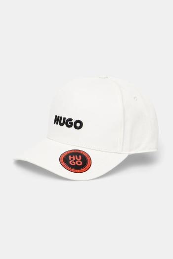 Bavlnená šiltovka HUGO béžová farba, s nášivkou, 50533410