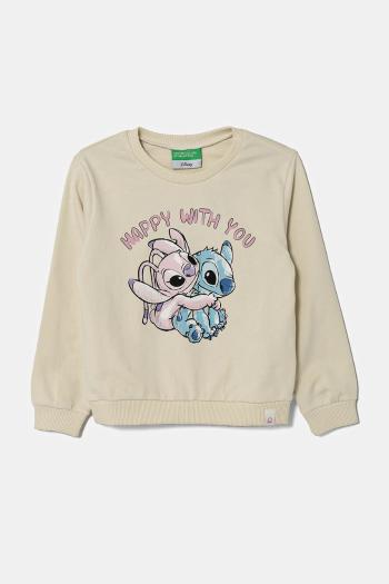 Detská bavlnená mikina United Colors of Benetton x Disney béžová farba, s potlačou, 3PQMG10HP