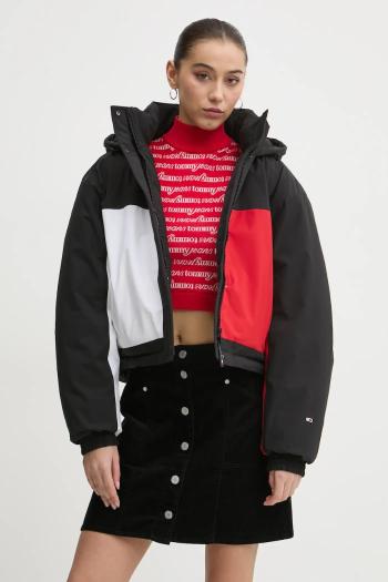 Bunda Tommy Jeans dámska, čierna farba, prechodná, DW0DW20550