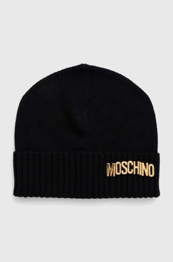 Vlnená čiapka Moschino čierna farba, vlnená