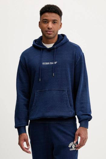 Bavlnená mikina Guess Jeans tmavomodrá farba, s kapucňou, jednofarebná, M5YQ27 KCXQ1