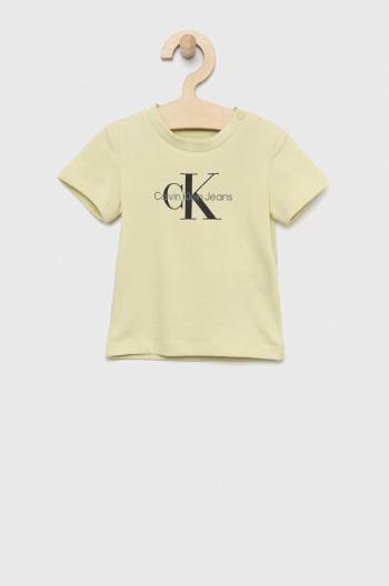 Detské tričko Calvin Klein Jeans zelená farba, s potlačou