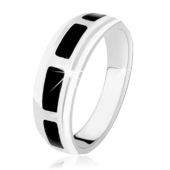 Prsteň zo striebra 925, obdĺžniky v čiernom farebnom prevedení, vysoký lesk - Veľkosť: 56 mm