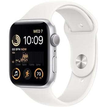 Apple Watch SE (2022) 44 mm Strieborný hliník s bielym športovým remienkom (MNK23CS/A)