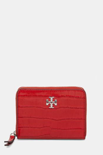 Kožená peňaženka Tory Burch Kira Croc Small Zip červená farba, 174401.600