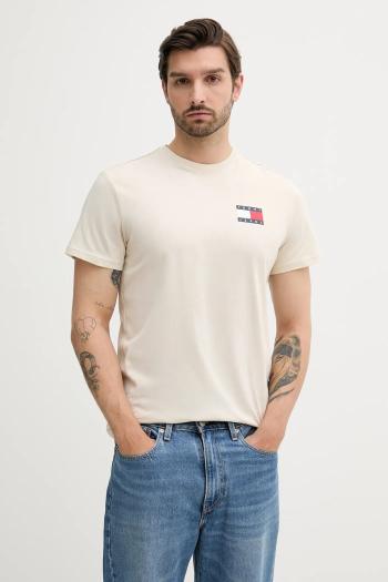 Bavlnené tričko Tommy Jeans pánske, béžová farba, s potlačou, DM0DM20740