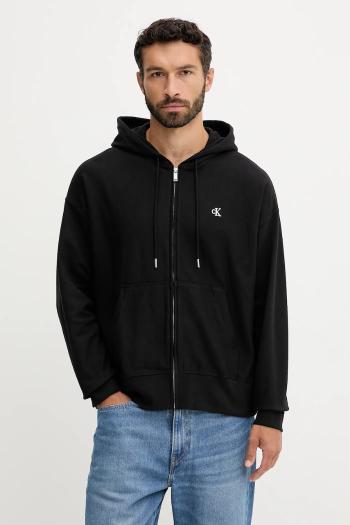 Mikina Calvin Klein Jeans čierna farba, s kapucňou, jednofarebná, LV04RD232G