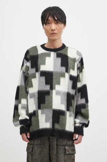 Sveter s mohérovým nádychom Marcelo Burlon AOP Damier Cross Knit Crew šedá farba, CMHE036F24KNI001066E