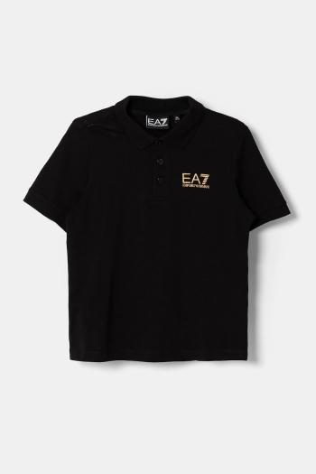 Detská bavlnená polokošeľa EA7 Emporio Armani čierna farba, s potlačou, 7B000022 AF10378