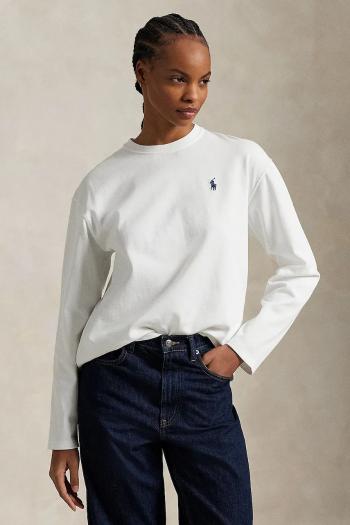 Bavlnené tričko s dlhým rukávom Polo Ralph Lauren biela farba, 211967105