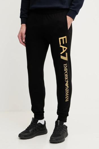 Bavlnené tepláky EA7 Emporio Armani čierna farba, s potlačou, AF13512.7M000571