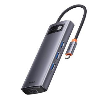 Baseus Metal Gleam Series 6 az 1-ben hub, USB-C - 3x USB-A 3.0 + HDMI + USB-C PD + VGA