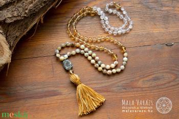 Merlinit, Citrin, Hegyikristály Mala, Imafüzér, Imagyöngy - Mala Varázs - Egyedi Mala - Csomózott Mala - Mala fűzés